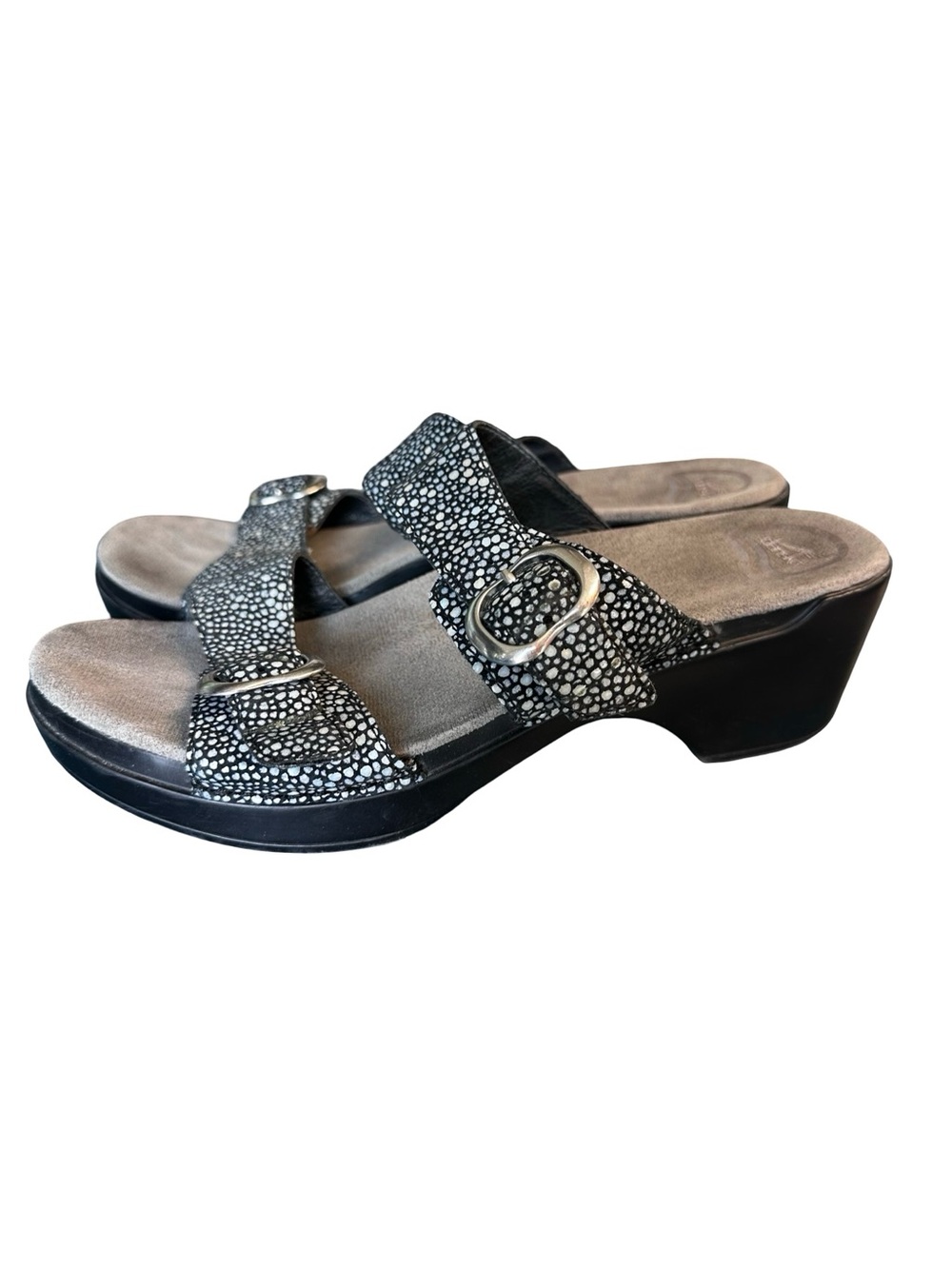 Dansko Sophie Wedge Sandals Size 40 EU 9.5 US Black Metallic Dots Comfort Beach